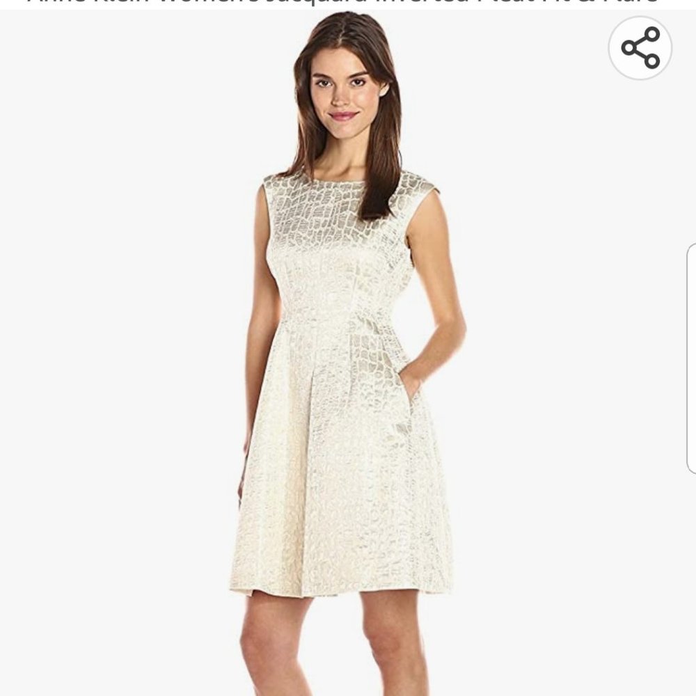 Anne Klein Women's Jacquard Inverted Pleat Fit & Flare Dress, Size 10, White